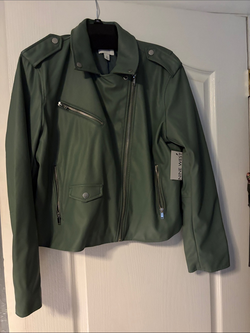 Nine West Olive Green Faux Leather Moto Jacket XL
